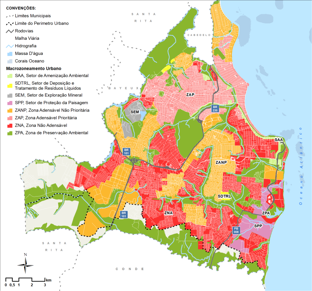 Mapa vigente do Macrozoneamento de João Pessoa.